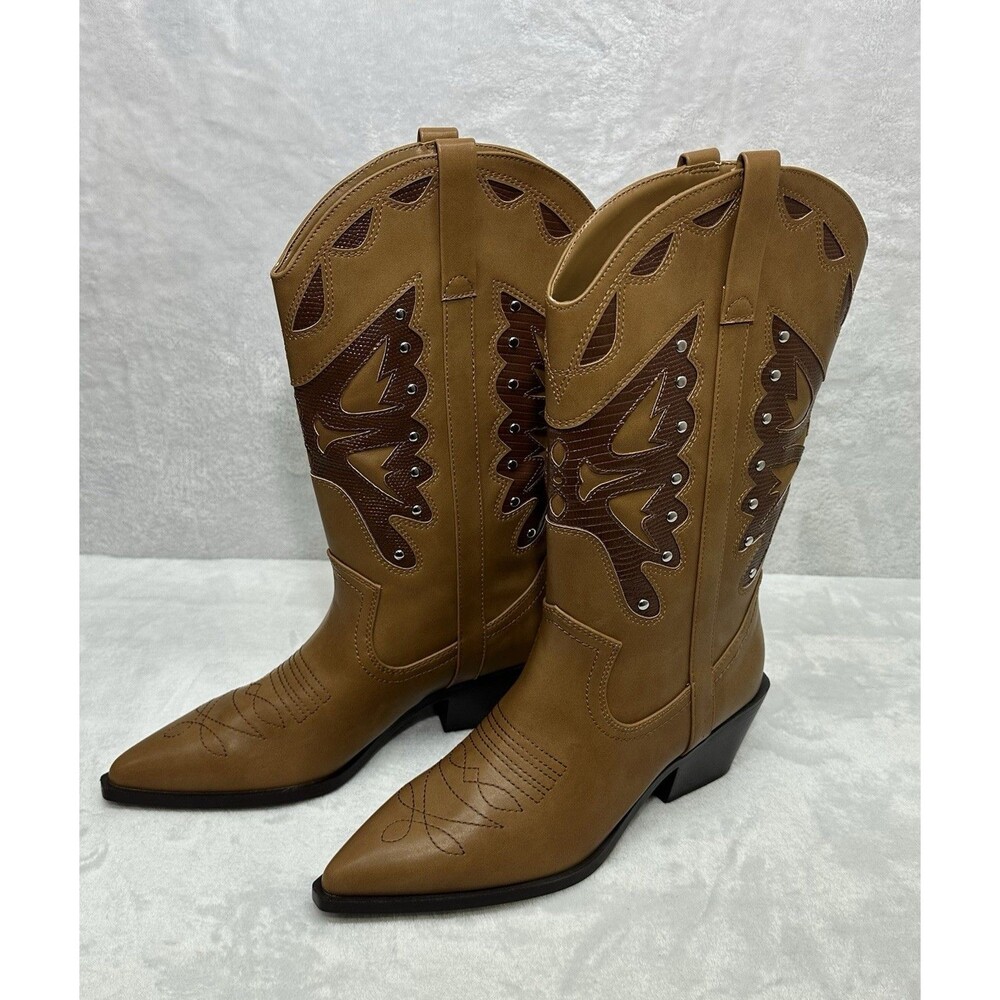 Madden Girl Western Cowboy Boots Women 8M Brown Pointed Toe - Picture 2 of 13